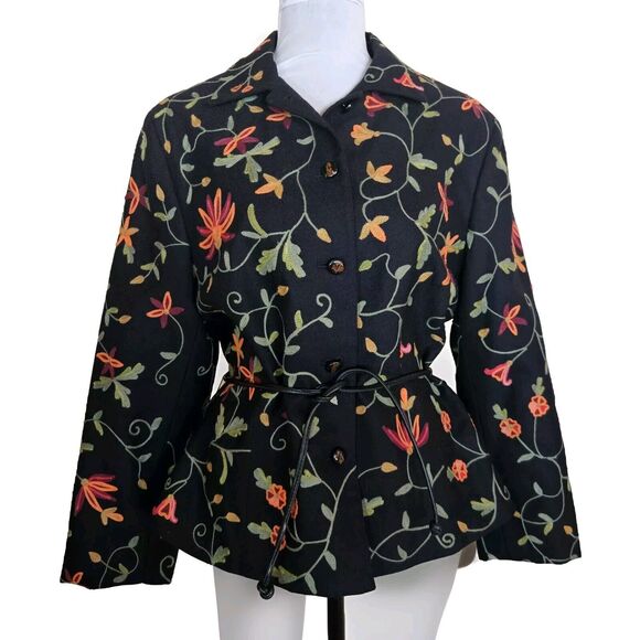 VTG Noviello Bloom Wool Embroidered Jacket W/belt Size 12 - Picture 1 of 16
